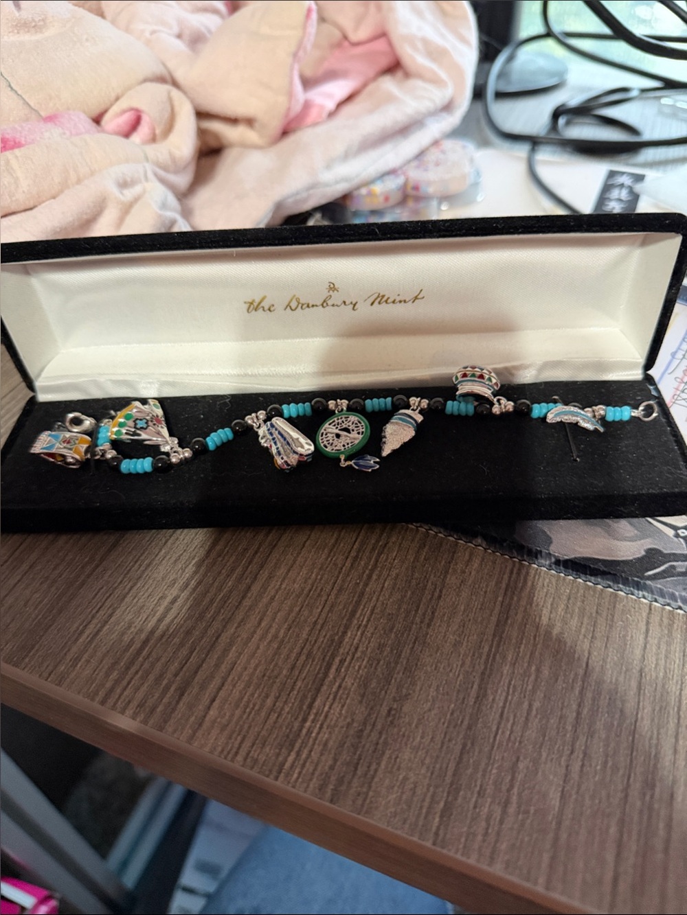 Danbury Mint Turquoise and Silver Charm Bracelet